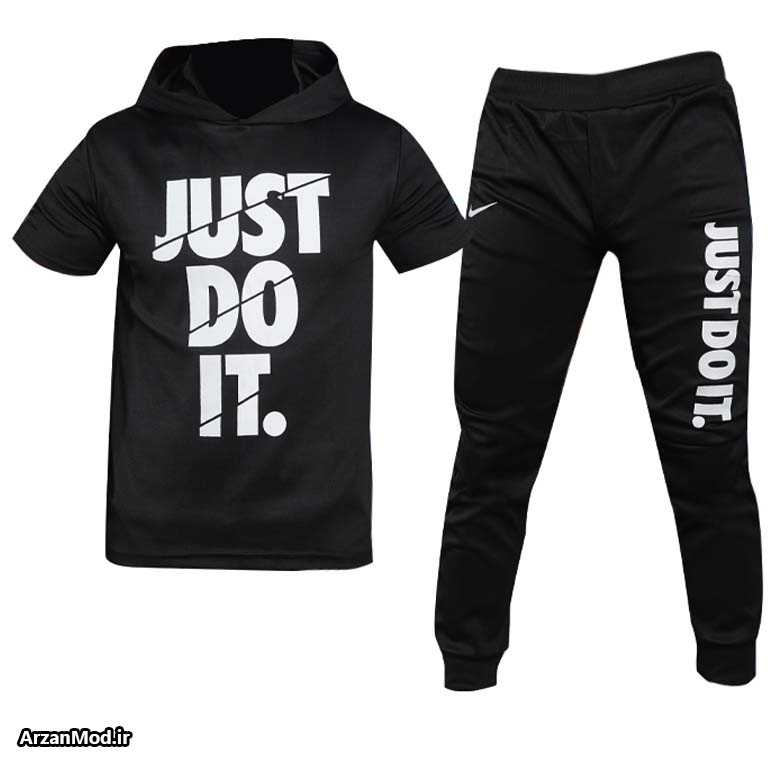 ست هودی و شلوار مردانه Just Do It کلاه دار به رنگ مشکی و سفید